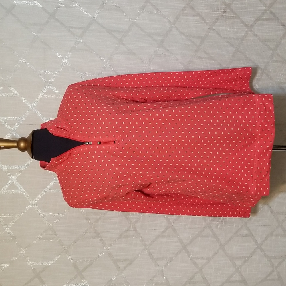 Talbots Top Womens Size Large Pink Polka Dot Quarter Zip Pullover